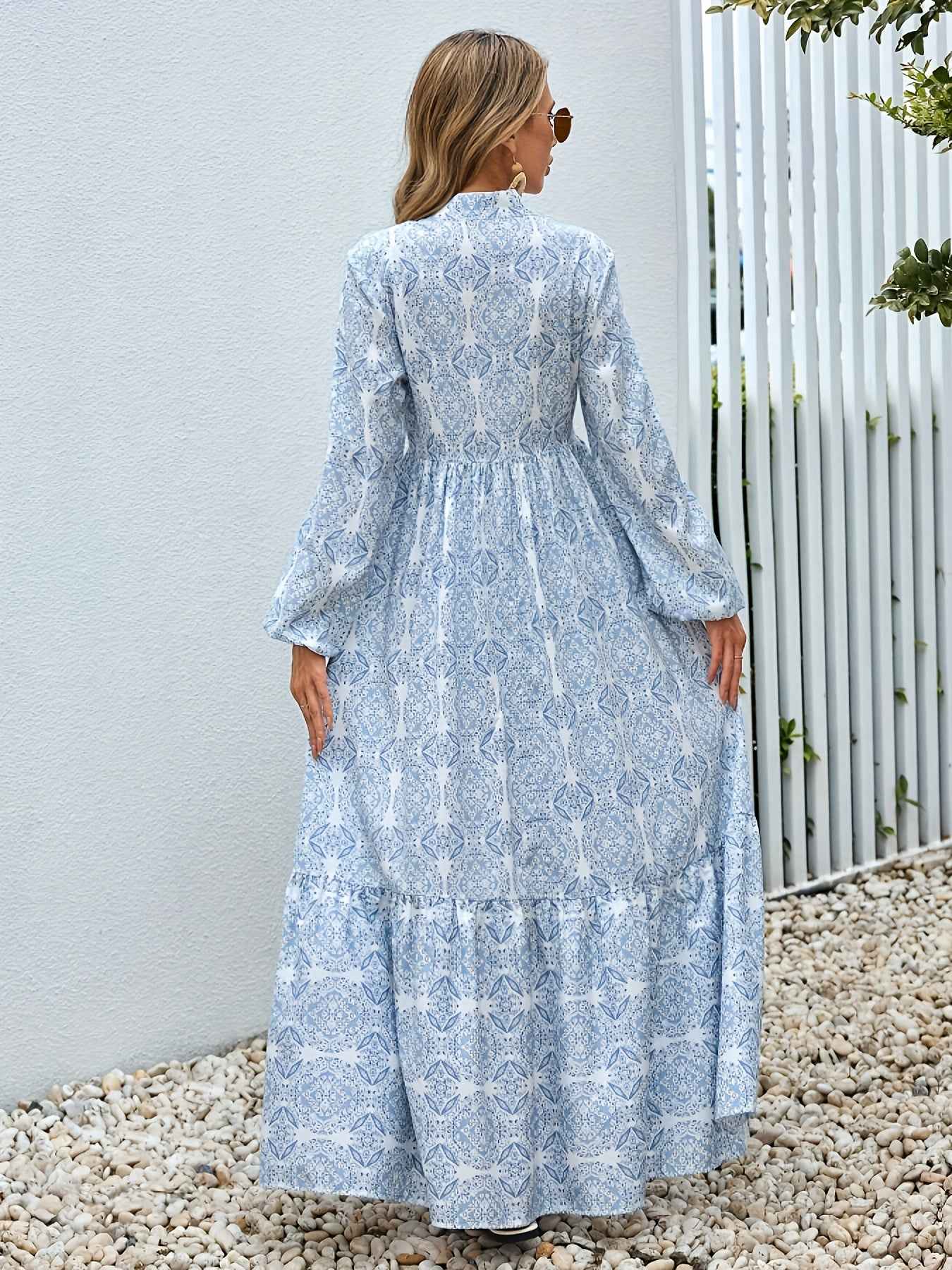 Vibrant Mandala Print V-Neck Maxi Dress